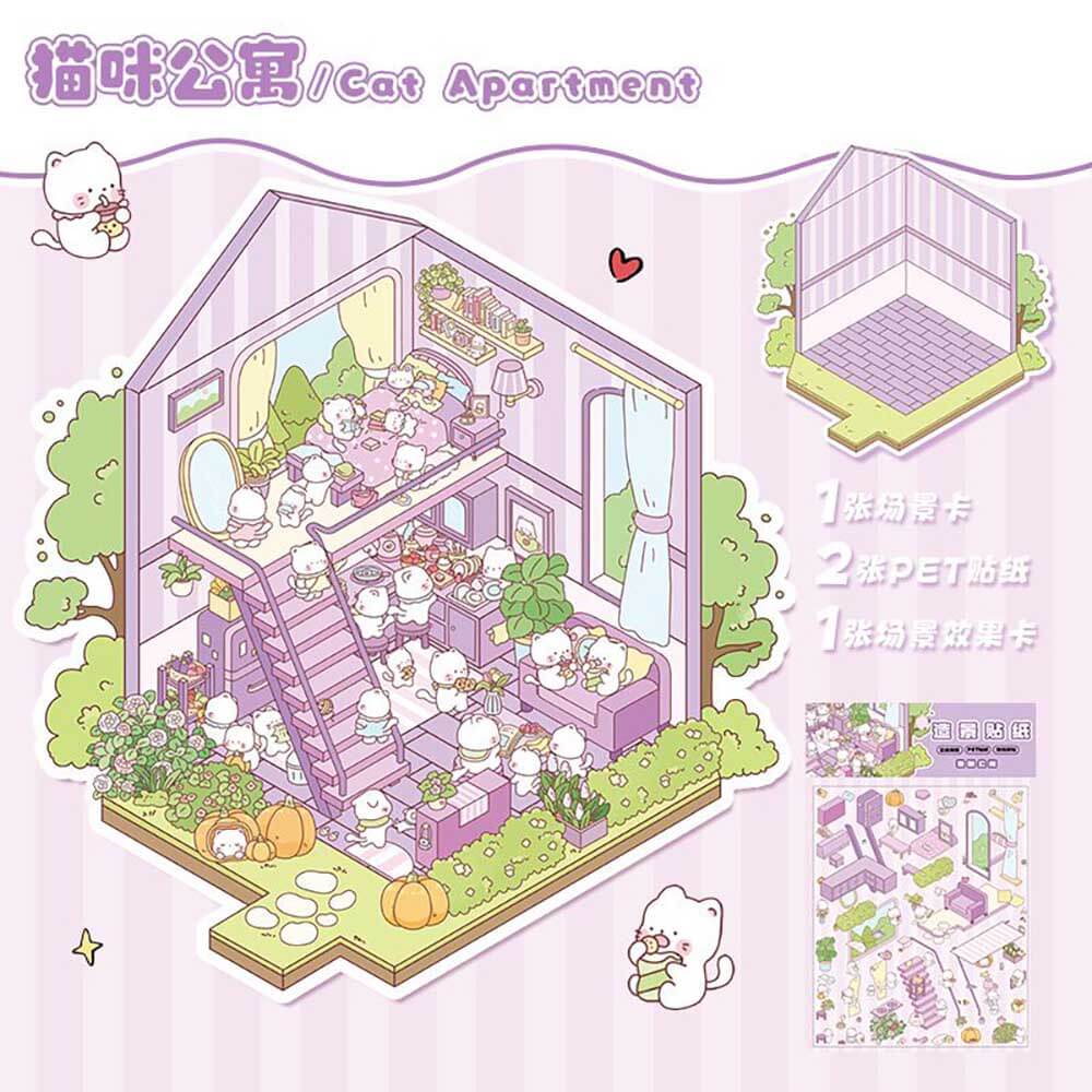 Critter Shop DIY 3D Scene Stickers 4 Cute Miniature Scenes(S)