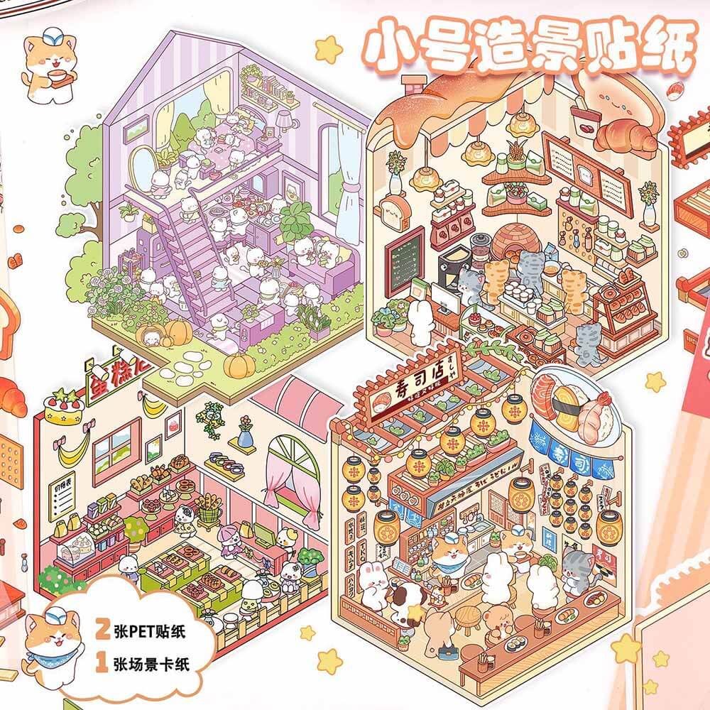 Critter Shop DIY 3D Scene Stickers 4 Cute Miniature Scenes(S)