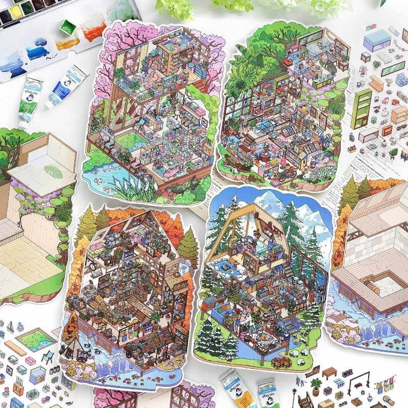 Seasonal Retreat DIY 3D Sticker 4 Cute Miniature Scenes(L)