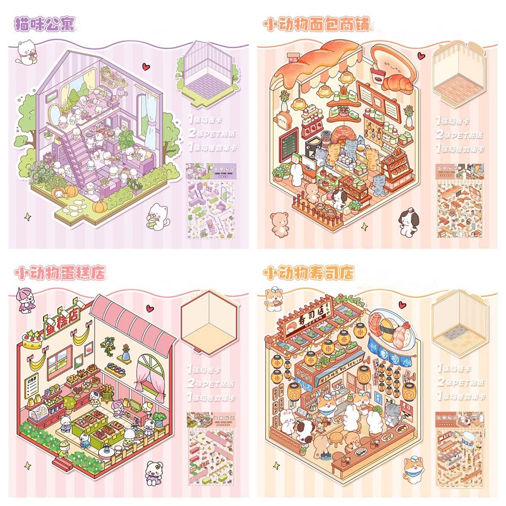 Critter Shop DIY 3D Scene Stickers 4 Cute Miniature Scenes(S)
