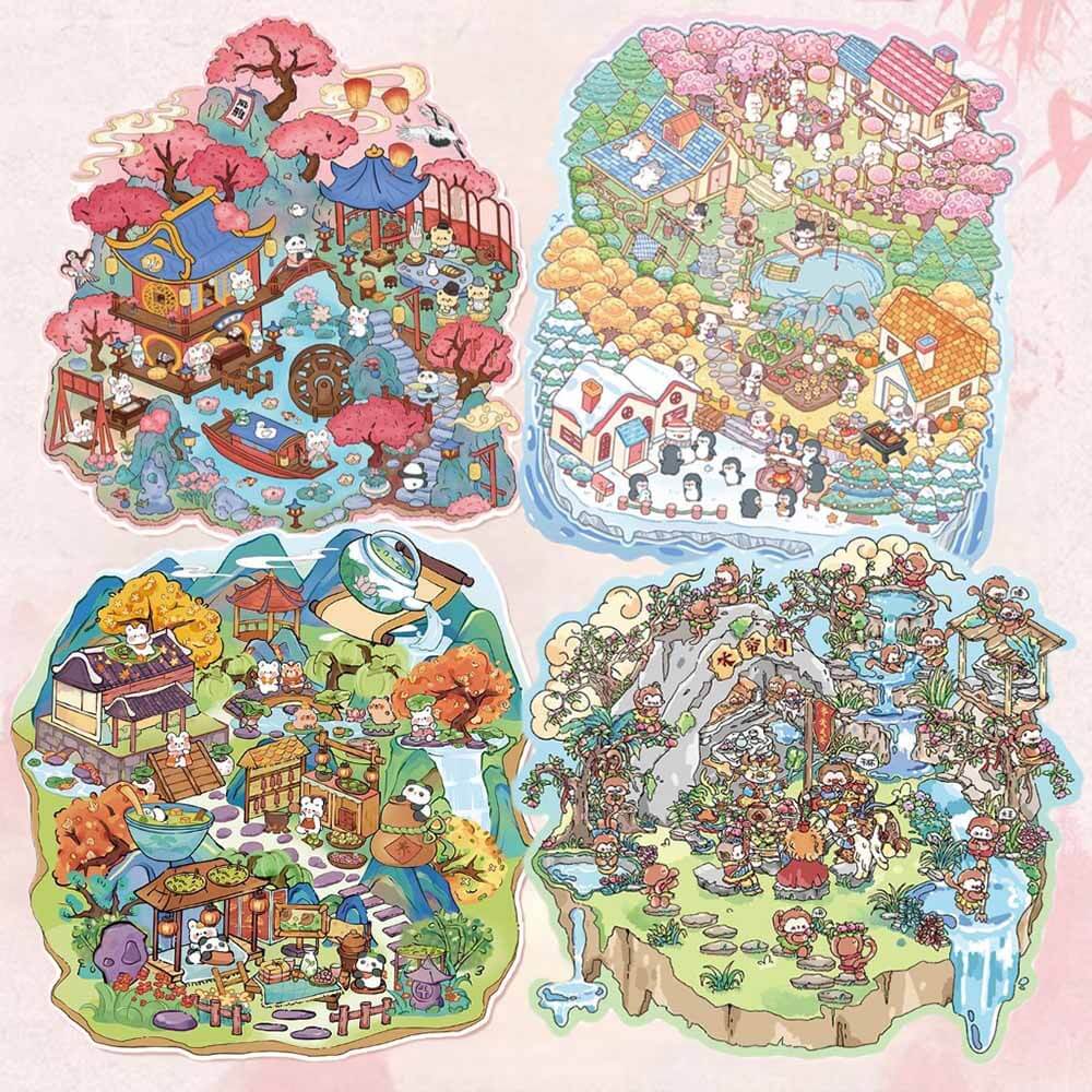 Timeless Scenery DIY 3D Scene Stickers 4 Cute Miniature Scenes(L)