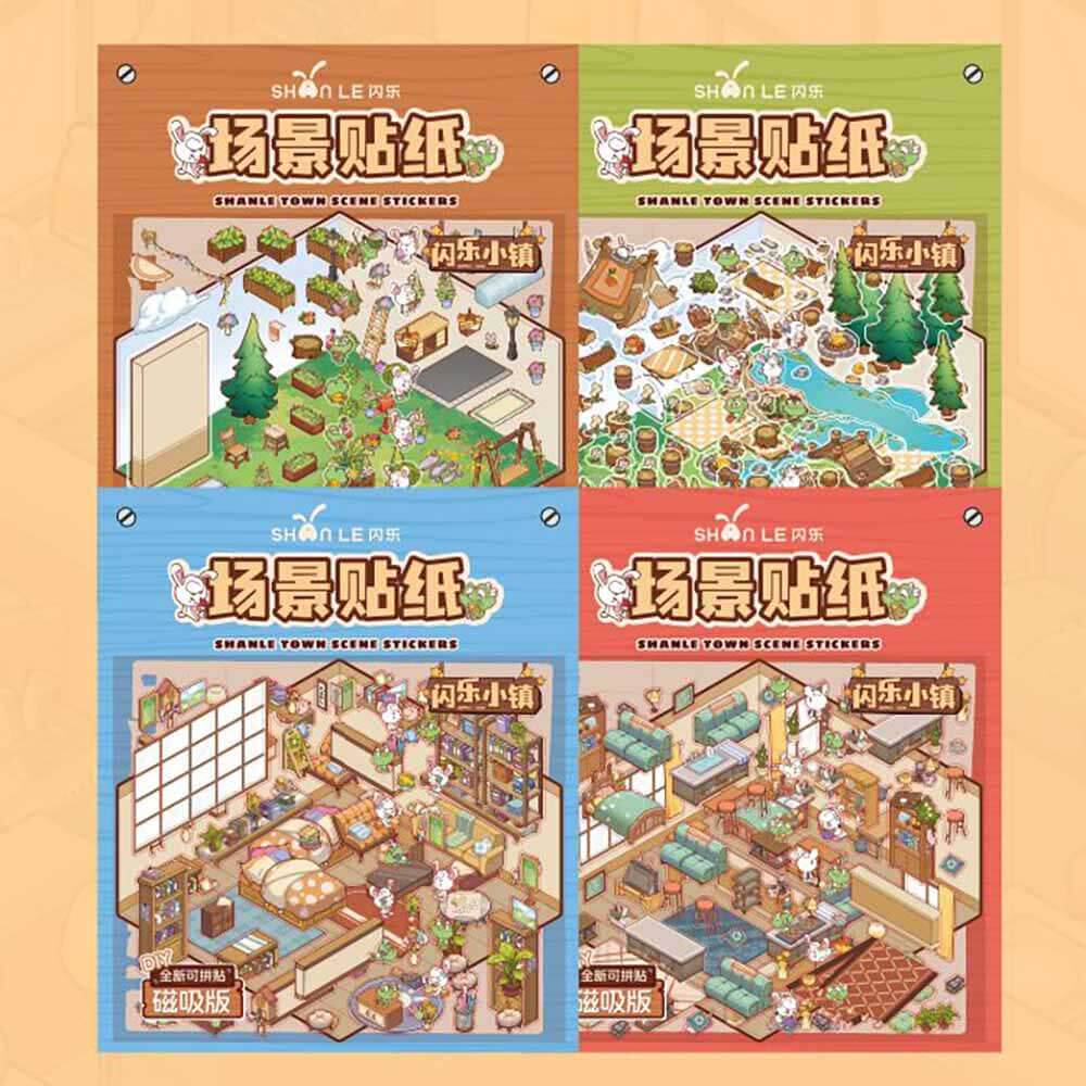 Town Neighbors DIY 3D Scene Stickers 4 Cute Miniature Scenes-Magnetic version(M)