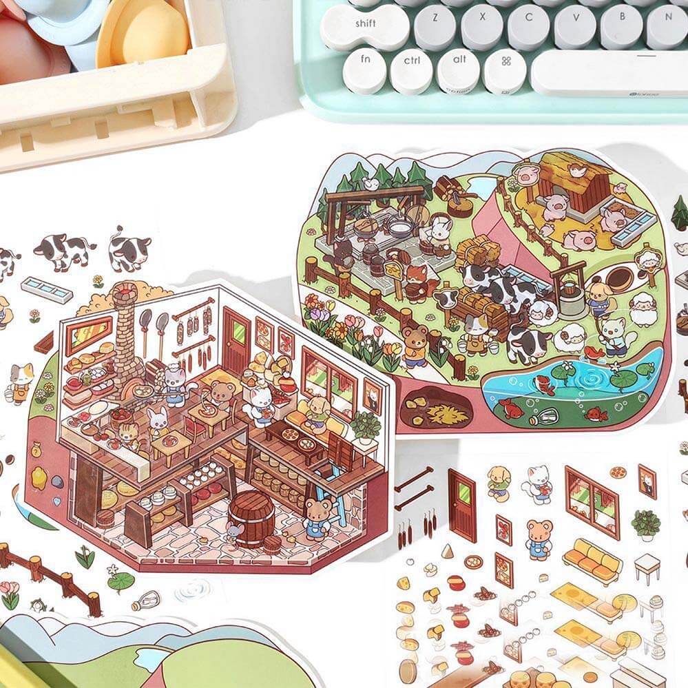 Farm Orchard DIY 3D Scene Stickers - 4 Cute Miniature Scenes