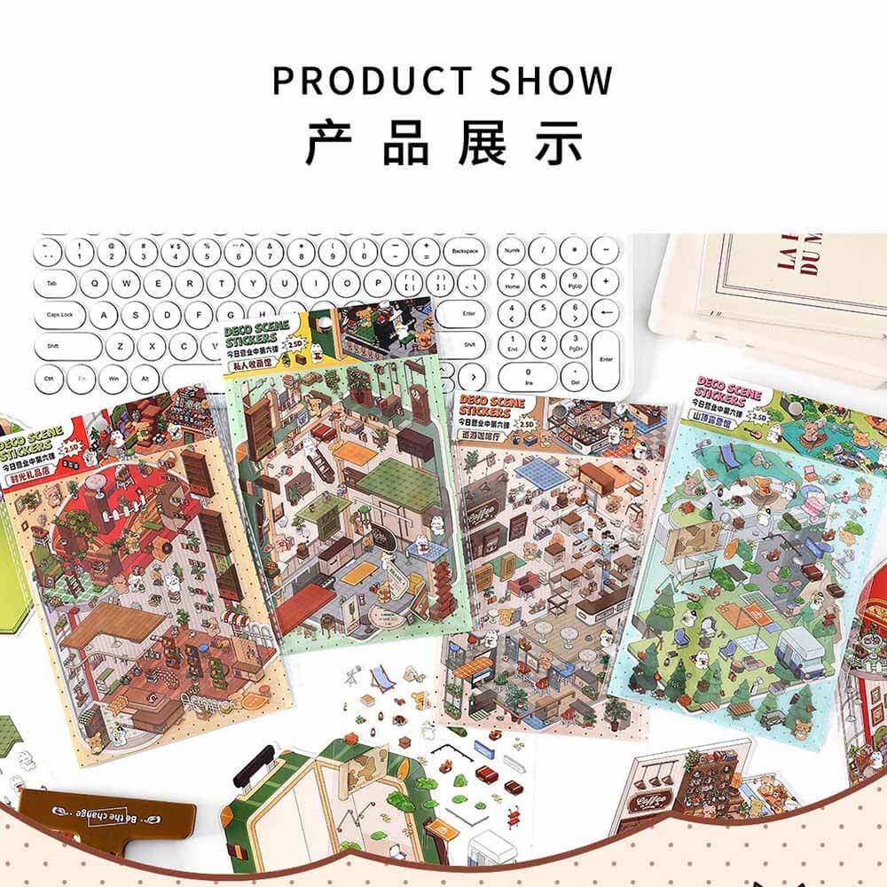 Fantasy Gift Shop DIY 3D Scene Stickers 4 Cute Miniature Scenes(S)