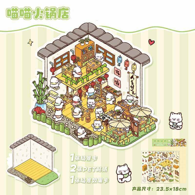 Cozy Lifestyle 3D Scene Stickers 4 Cute Miniature Scenes(M)