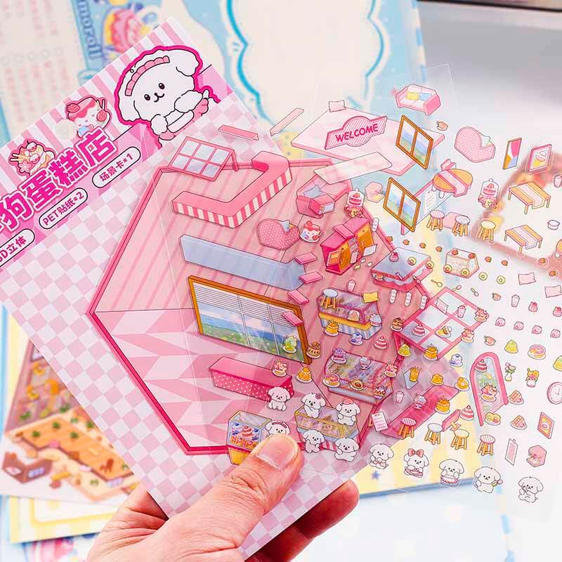 Cozy Critter Shops DIY 3D Sticker Collection 4 Cute Miniature Scenes(S)
