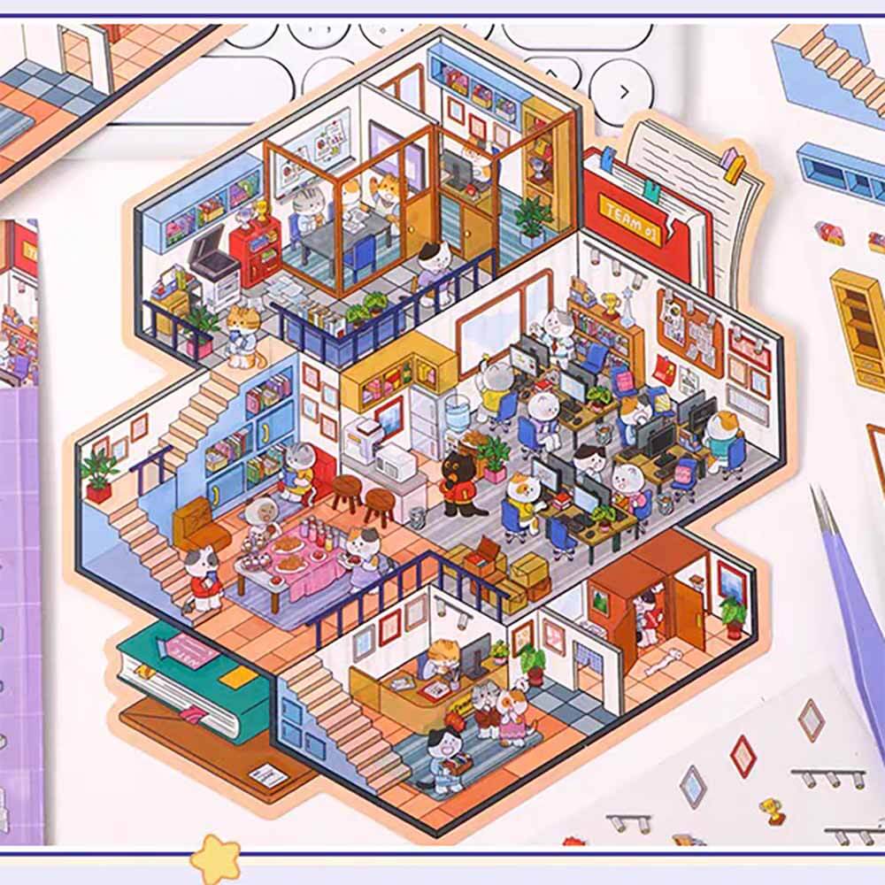 Multi-Story Villa DIY 3D Scene Stickers 2 Cute Miniature Scenes(L)