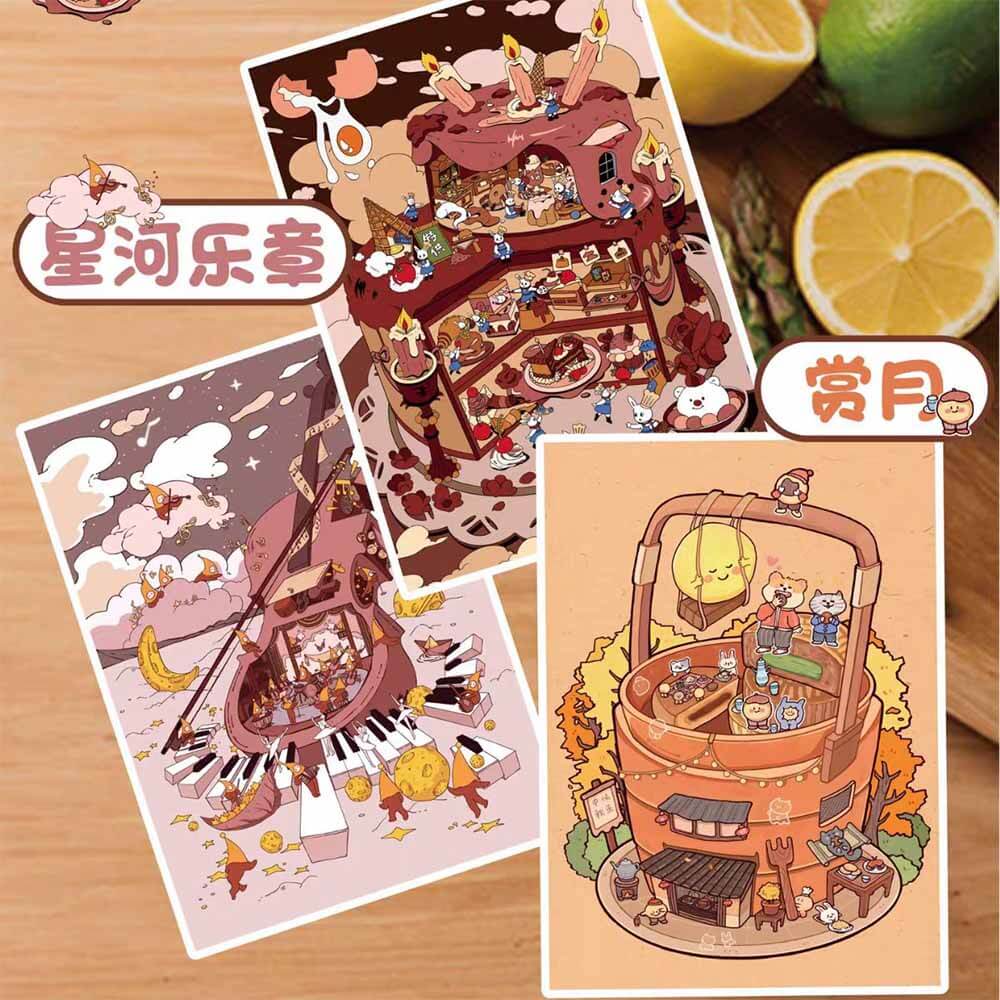 Fantasy Bliss DIY 3D Scene Stickers 4 Cute Miniature Scenes(L)