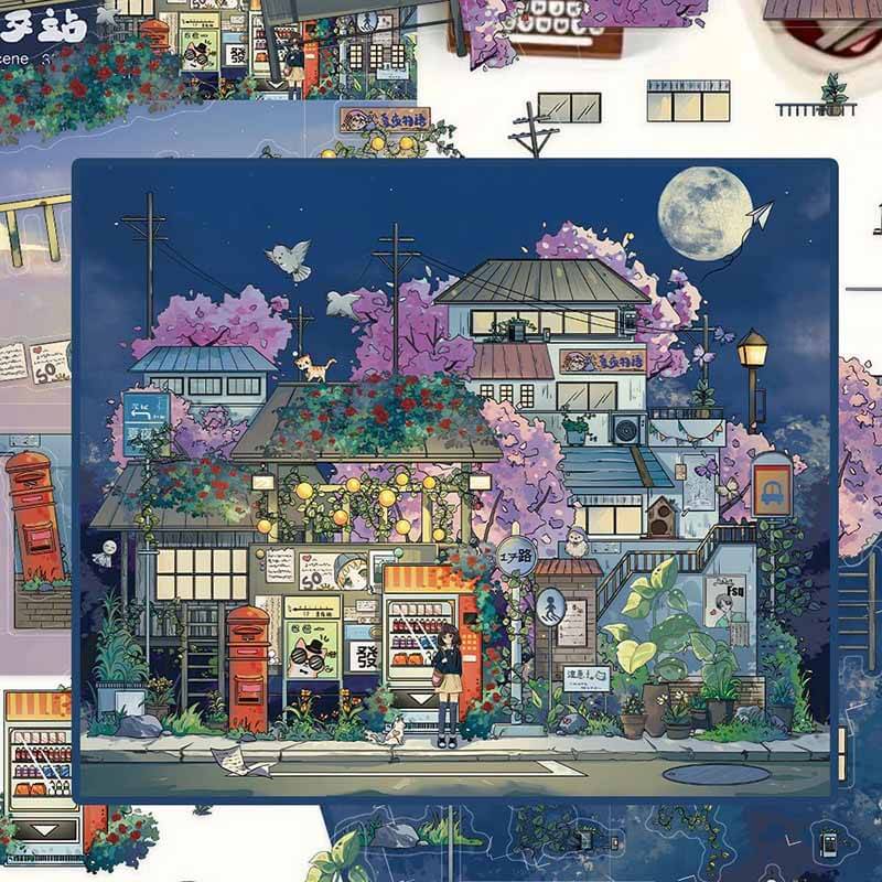 Summer Night Bus Stop DIY 3D Scene Stickers 3 Cute Scenes(L)