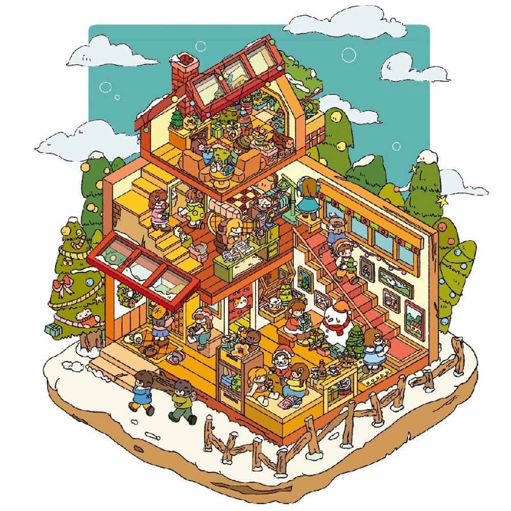 Grand Villa DIY 3D Scene Stickers 4 Lovely Miniature Scenes(M&L)