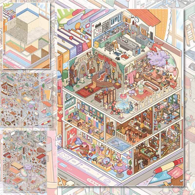 Dream Feast DIY 3D Scene Stickers 2 Cute Scenes(XL)