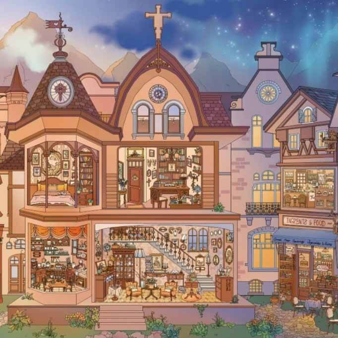 Aurora Town DIY 3D Sticker Cute Miniature Scenes(XXL)