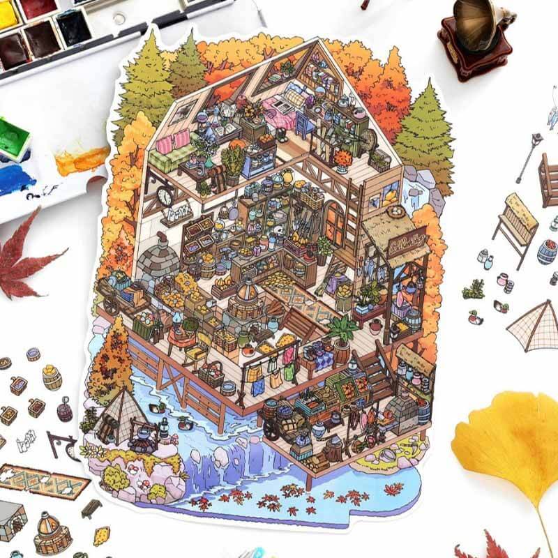 Seasonal Retreat DIY 3D Sticker 4 Cute Miniature Scenes(L)