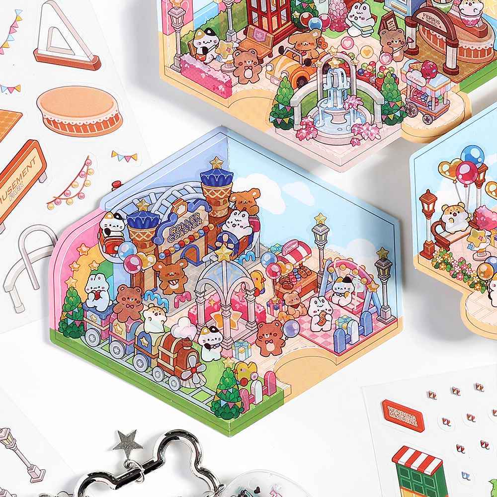 Happy Park DIY 3D Scene Stickers - 4 Cute Miniature Scenes