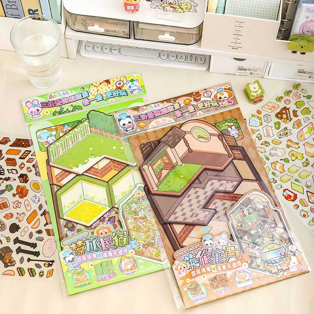 Apartment Homestay DIY 3D Scene Stickers 2 Cute Miniature Scenes