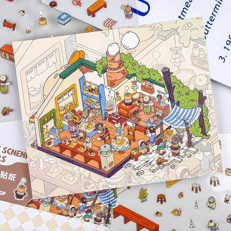 Fantasy Gathering DIY 3D Scene Stickers 5 Cute Miniature Scenes(L)
