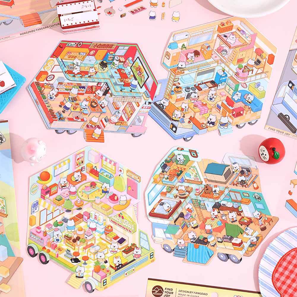 Mobile Hut DIY 3D Scene Stickers 4 Cute Miniature Scenes