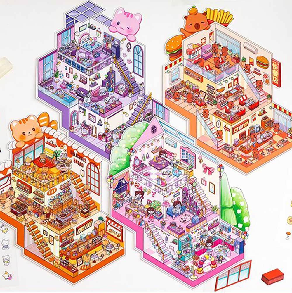 Street Treats DIY 3D Scene Stickers 4 Cute Miniature Scenes(L)