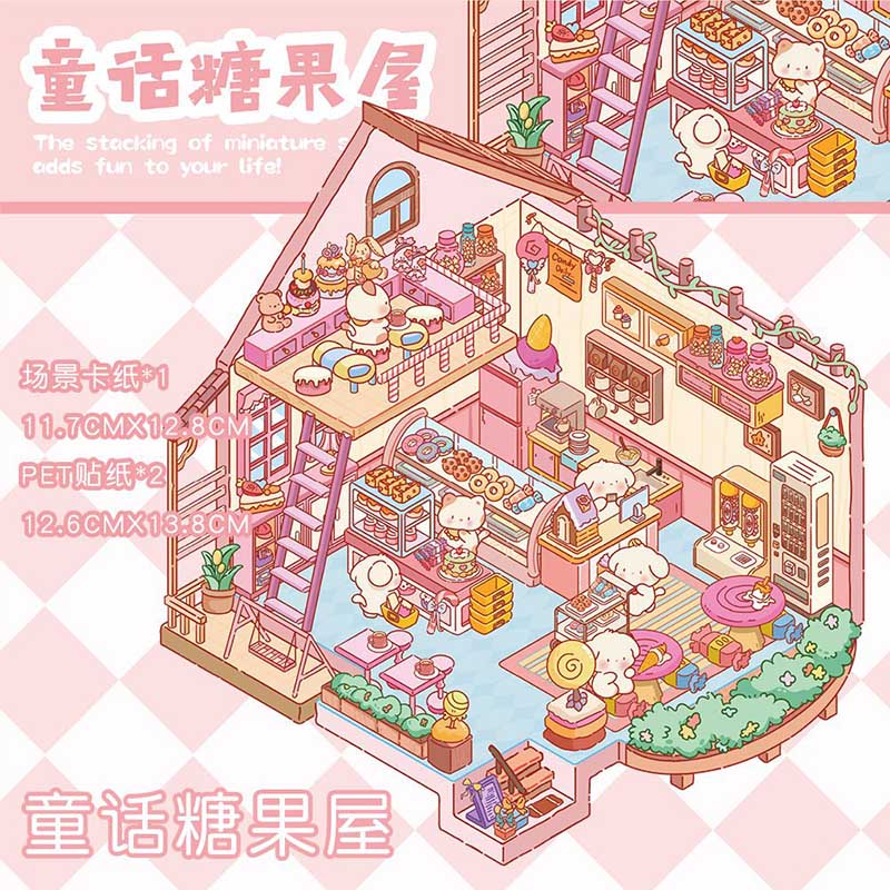 Enchanted Fantasy Realms DIY 3D Scene Stickers 4 Cute Miniature Scenes(S)