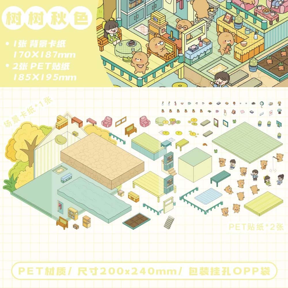 Four Seasons Cottage DIY 3D Scene Stickers 4 Cute Miniature Scenes(M)