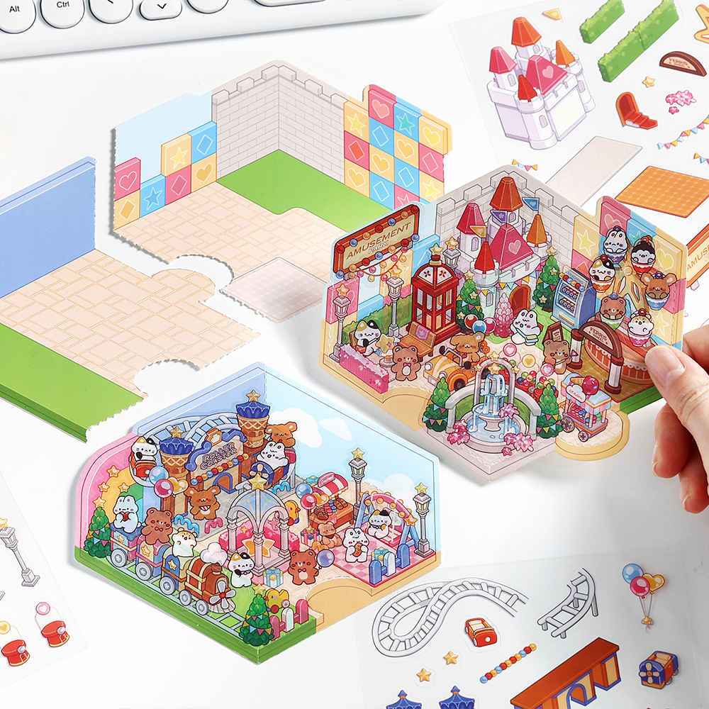 Happy Park DIY 3D Scene Stickers - 4 Cute Miniature Scenes