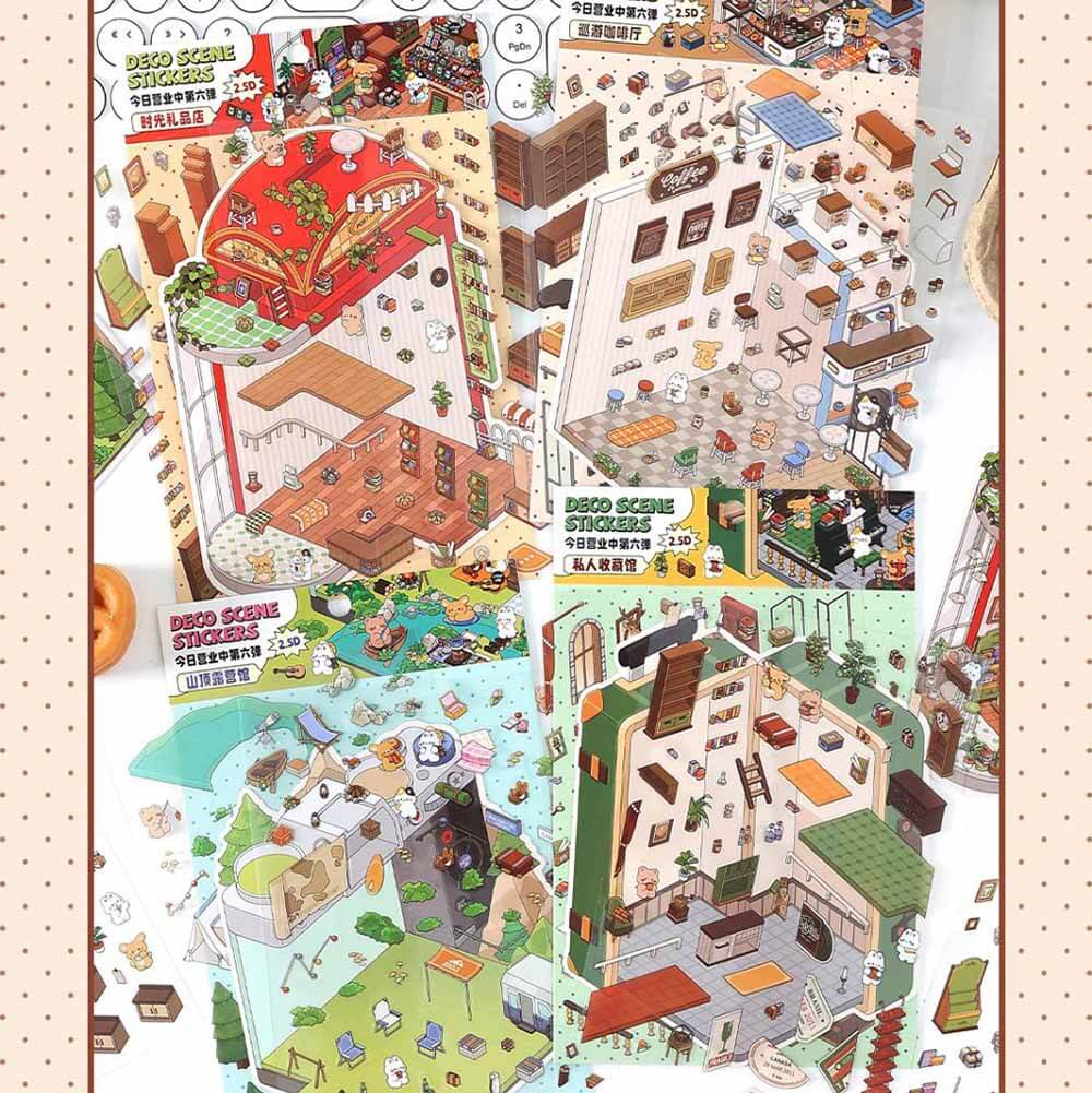 Fantasy Gift Shop DIY 3D Scene Stickers 4 Cute Miniature Scenes(S)