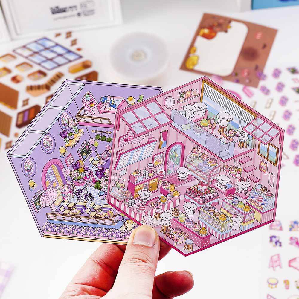 Cozy Critter Shops DIY 3D Sticker Collection 4 Cute Miniature Scenes(S)