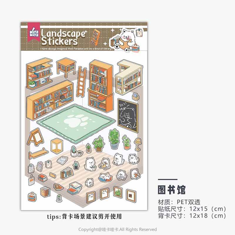 Cute Animal Home DIY 3D Scene Stickers 6 Cute Miniature Scenes(S)