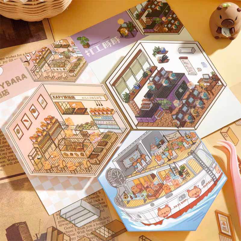 Adorable Pet DIY 3D Scene Stickers 4 Cute Miniature Scenes(S)