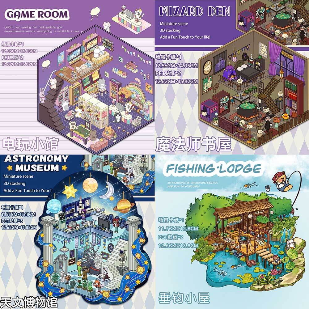 Adventure & Imagination Hub DIY 3D Scene Stickers 4 Cute Miniature Scenes(S)