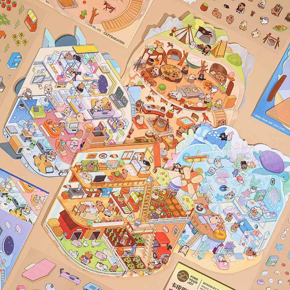 Adventures of Capybara DIY 3D Scene Stickers 2 Cute Miniature Scenes