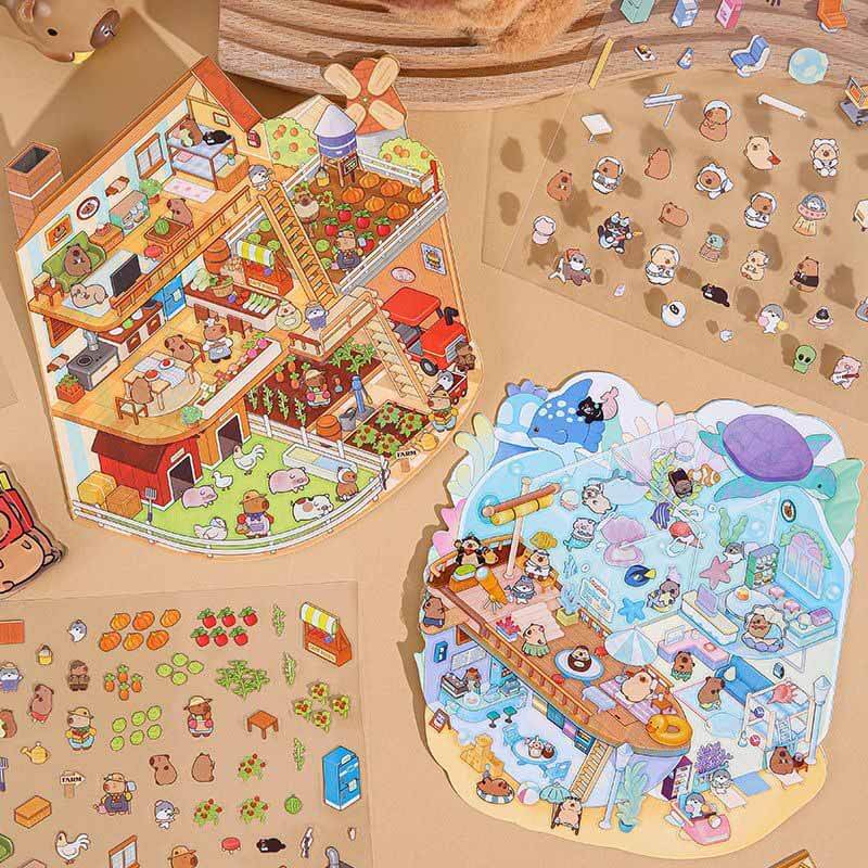 Adventures of Capybara DIY 3D Scene Stickers 2 Cute Miniature Scenes