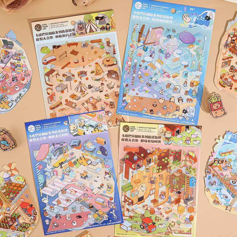 Adventures of Capybara DIY 3D Scene Stickers 4 Cute Miniature Scenes(M)