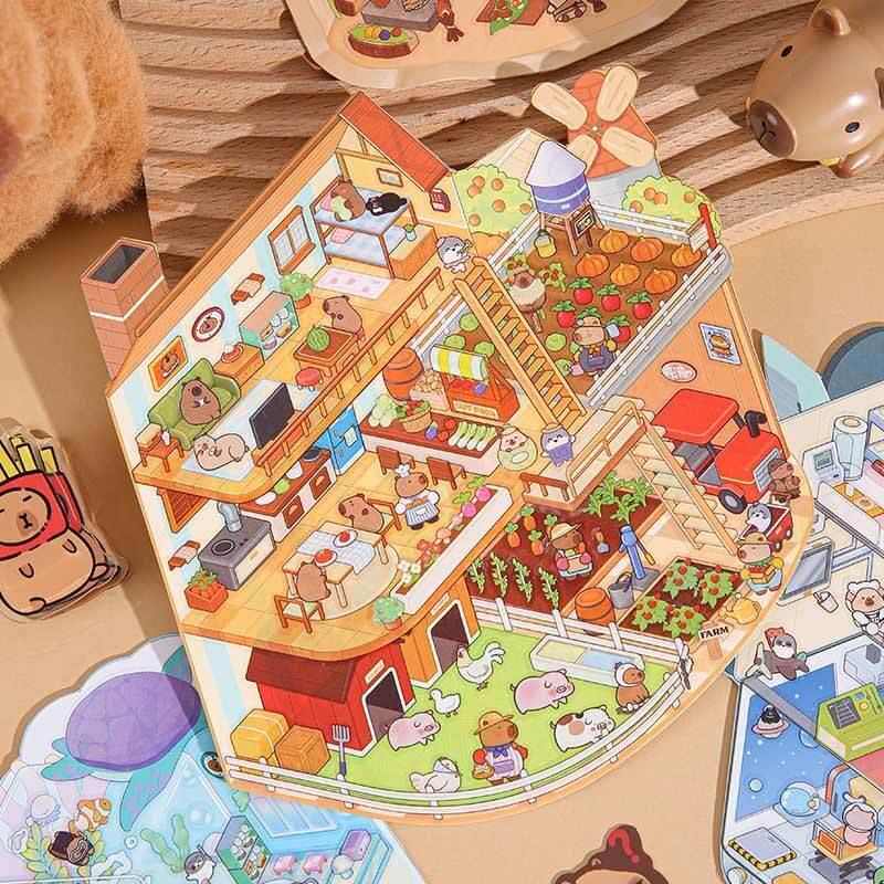Adventures of Capybara DIY 3D Scene Stickers 2 Cute Miniature Scenes