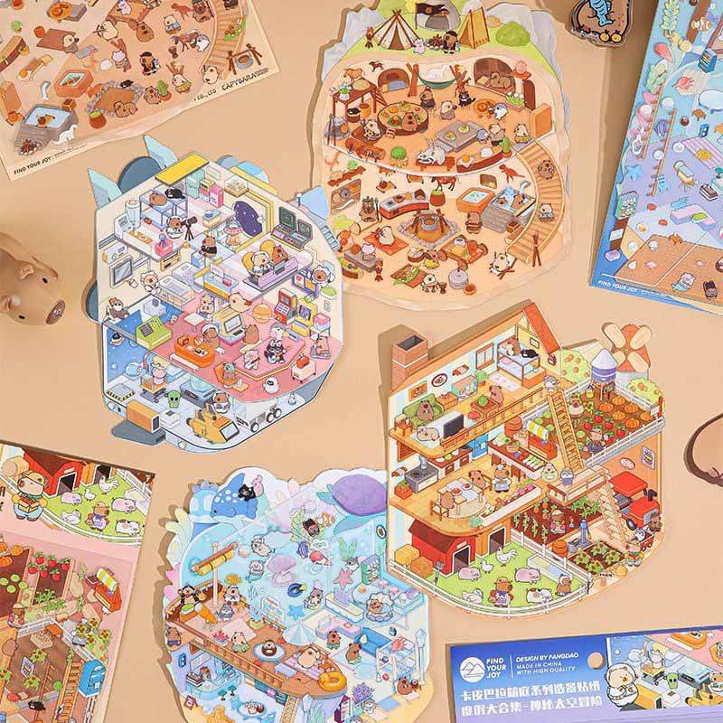 Adventures of Capybara DIY 3D Scene Stickers 4 Cute Miniature Scenes(M)