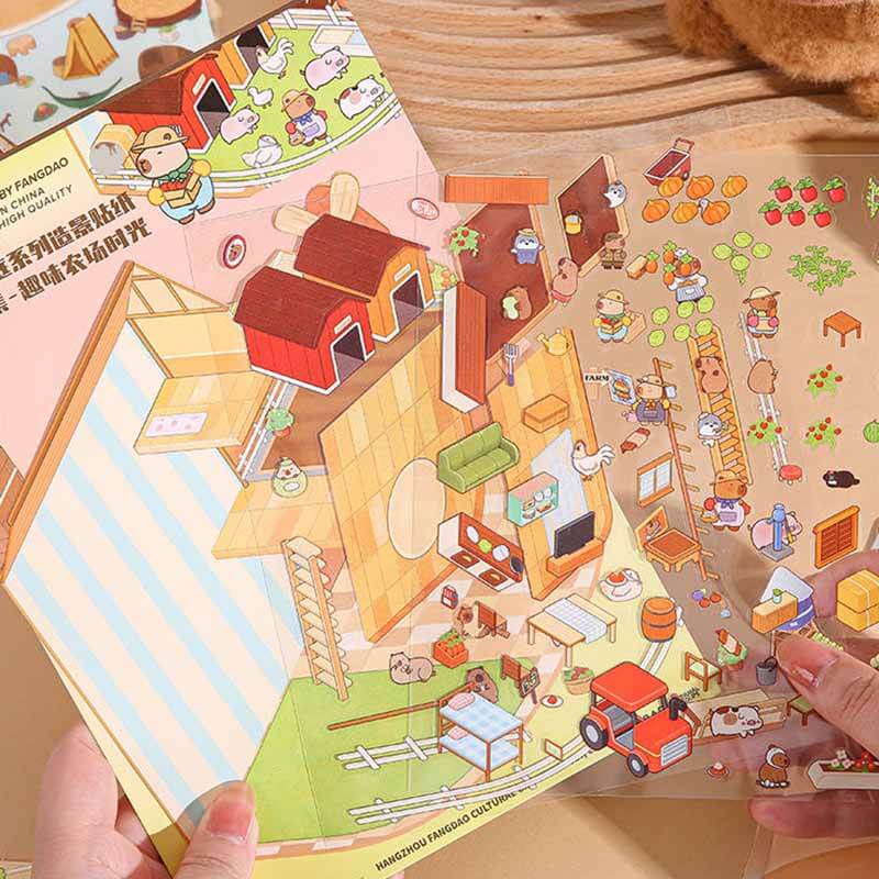 Adventures of Capybara DIY 3D Scene Stickers 2 Cute Miniature Scenes