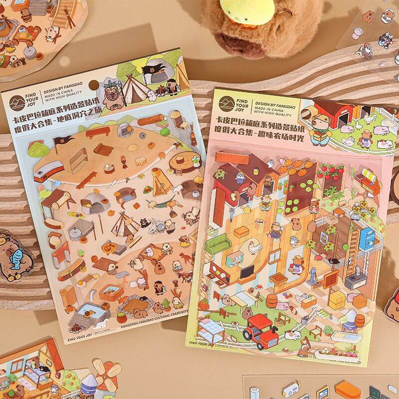 Adventures of Capybara DIY 3D Scene Stickers 2 Cute Miniature Scenes