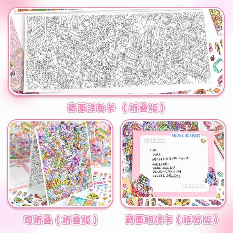 After School Town DIY 3D Scene Stickers Cute Miniature Scenes(L)