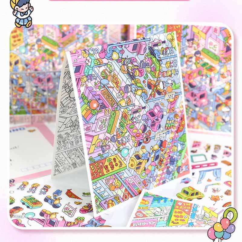 After School Town DIY 3D Scene Stickers Cute Miniature Scenes(L)