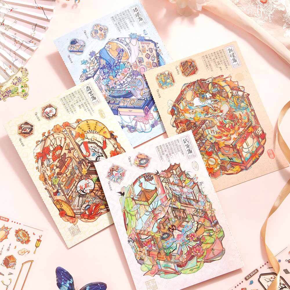 Ancient Chinese Vanity DIY 3D Scene Stickers 4 Cute Miniature Scenes(S)