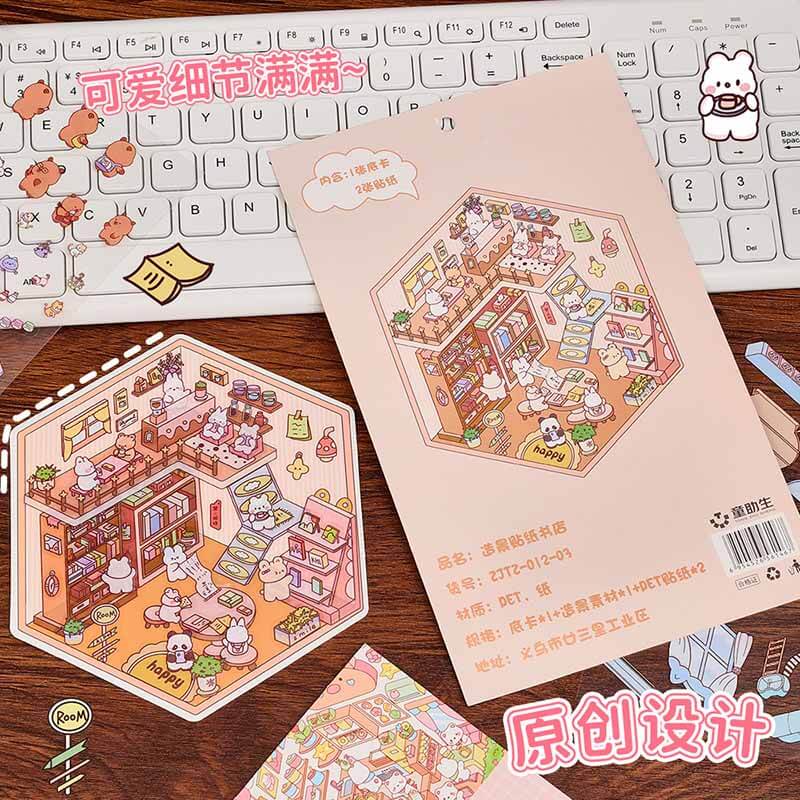 Animal Friends Town DIY 3D Scene Stickers 4 Cute Miniature Scenes(S)