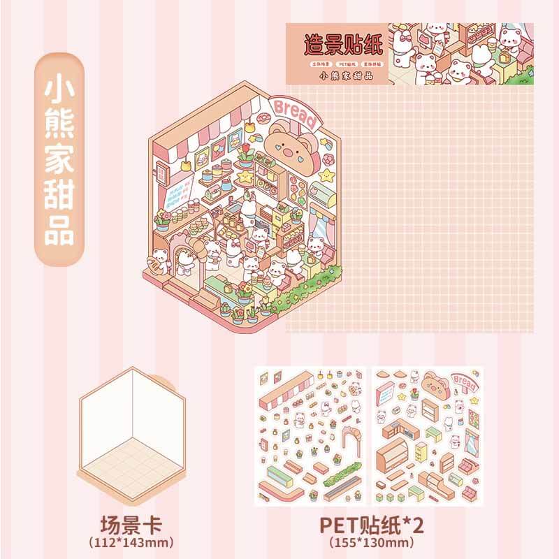 Animal Friends Town DIY 3D Scene Stickers 4 Cute Miniature Scenes(S)