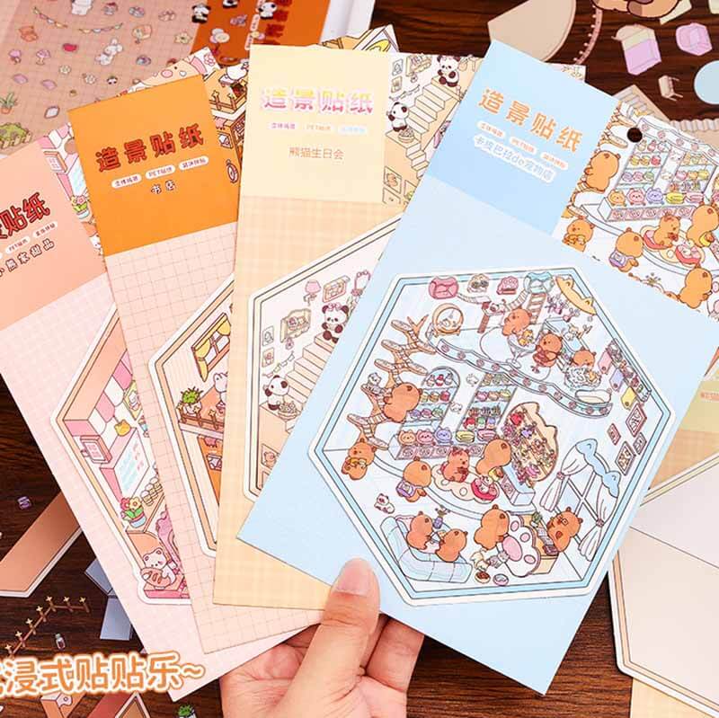 Animal Friends Town DIY 3D Scene Stickers 4 Cute Miniature Scenes(S)