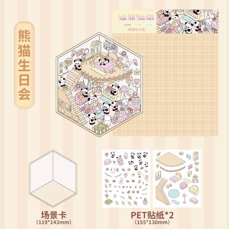 Animal Friends Town DIY 3D Scene Stickers 4 Cute Miniature Scenes(S)