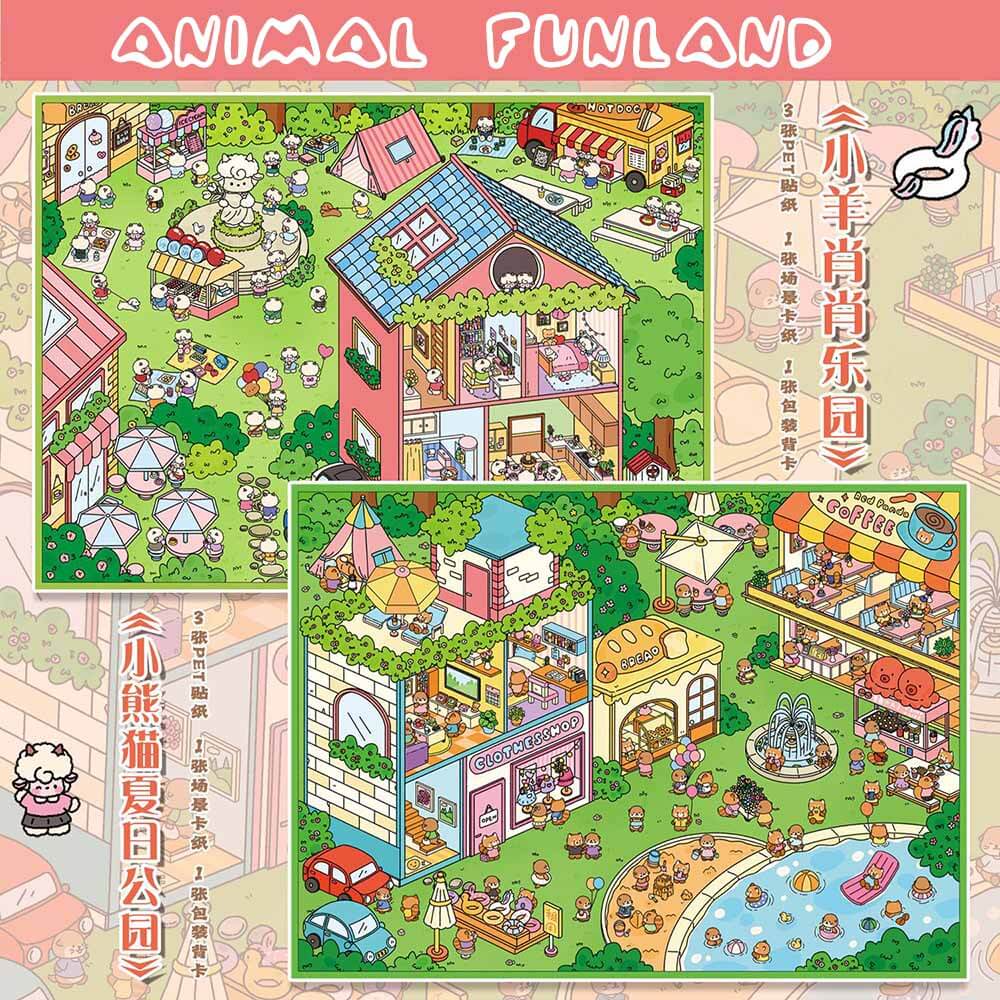 Animal Funland DIY 3D Scene Stickers 2 Cute Miniature Scenes (L)
