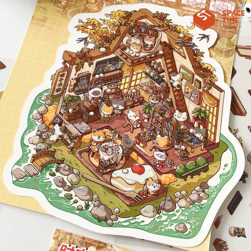 Meow Cottage DIY 3D Scene Stickers - 5 Adorable Miniature Scenes