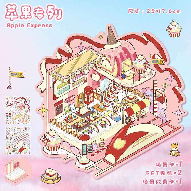 Apple Cottage DIY 3D Scene Stickers 4 Cute Miniature Scenes (M)