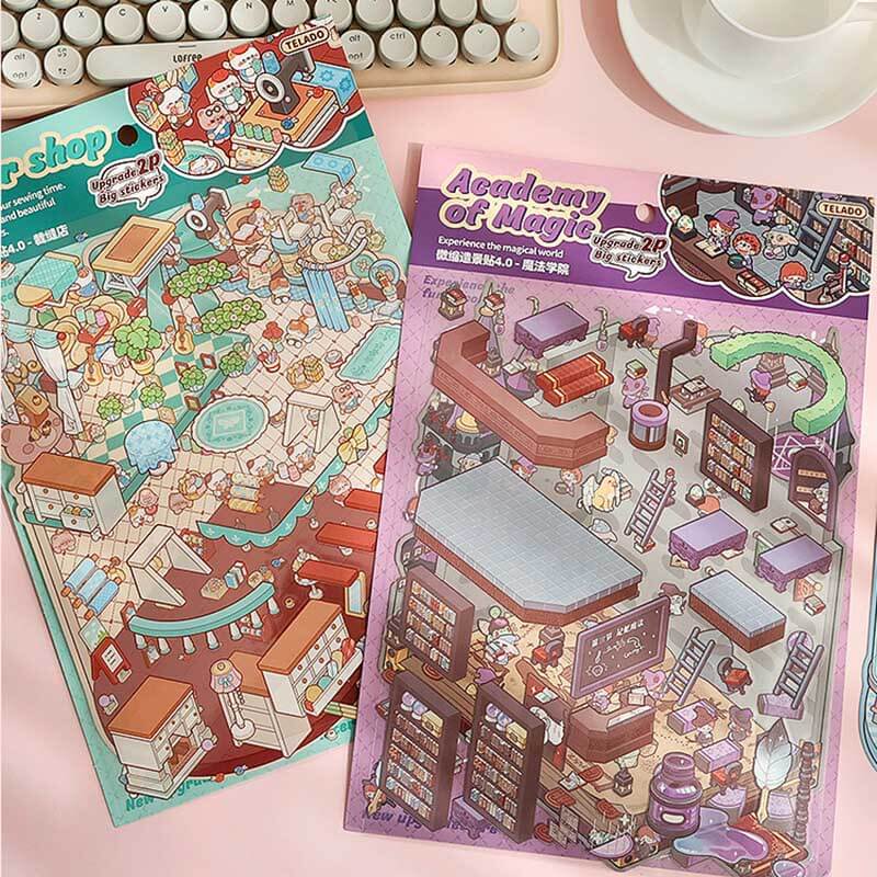 Arcane Crossings DIY 3D Scene Sticker Collection 4 Cute Miniature Scenes