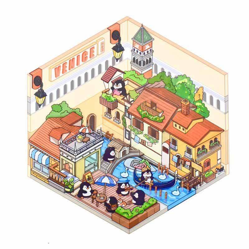 Around the World 3D Scene Stickers 4 Cute Miniature Scenes