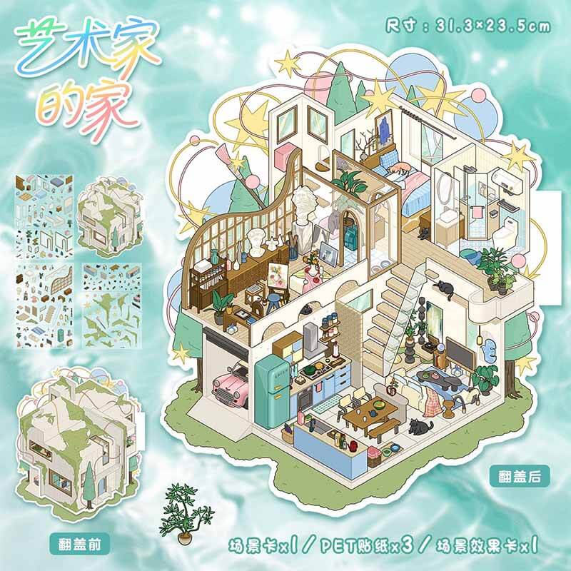 Artisan Living DIY 3D Scene Stickers 2 Cute Miniature Scenes(L)